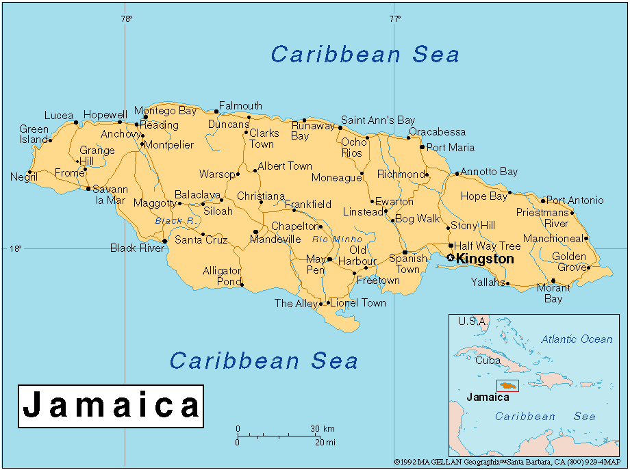 Jamaica Cities Map